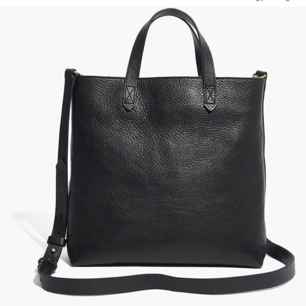 Madewell Zip Top Transport Black Leather Tote Crossbody Bag